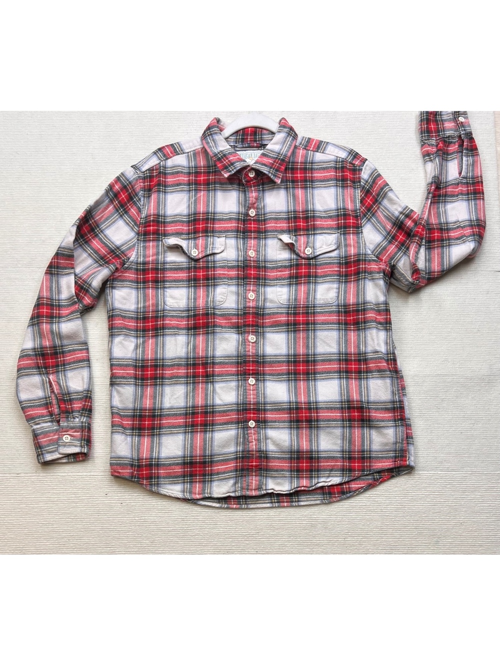 American Eagle Mens L Red Plaid Flannel Mountain Label Shirt